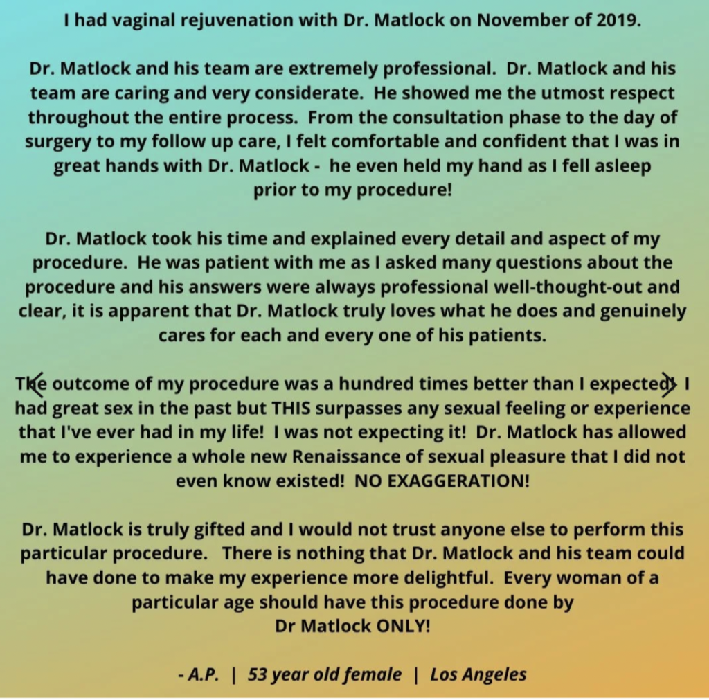 Testimonial from Dr. Matlock's patients